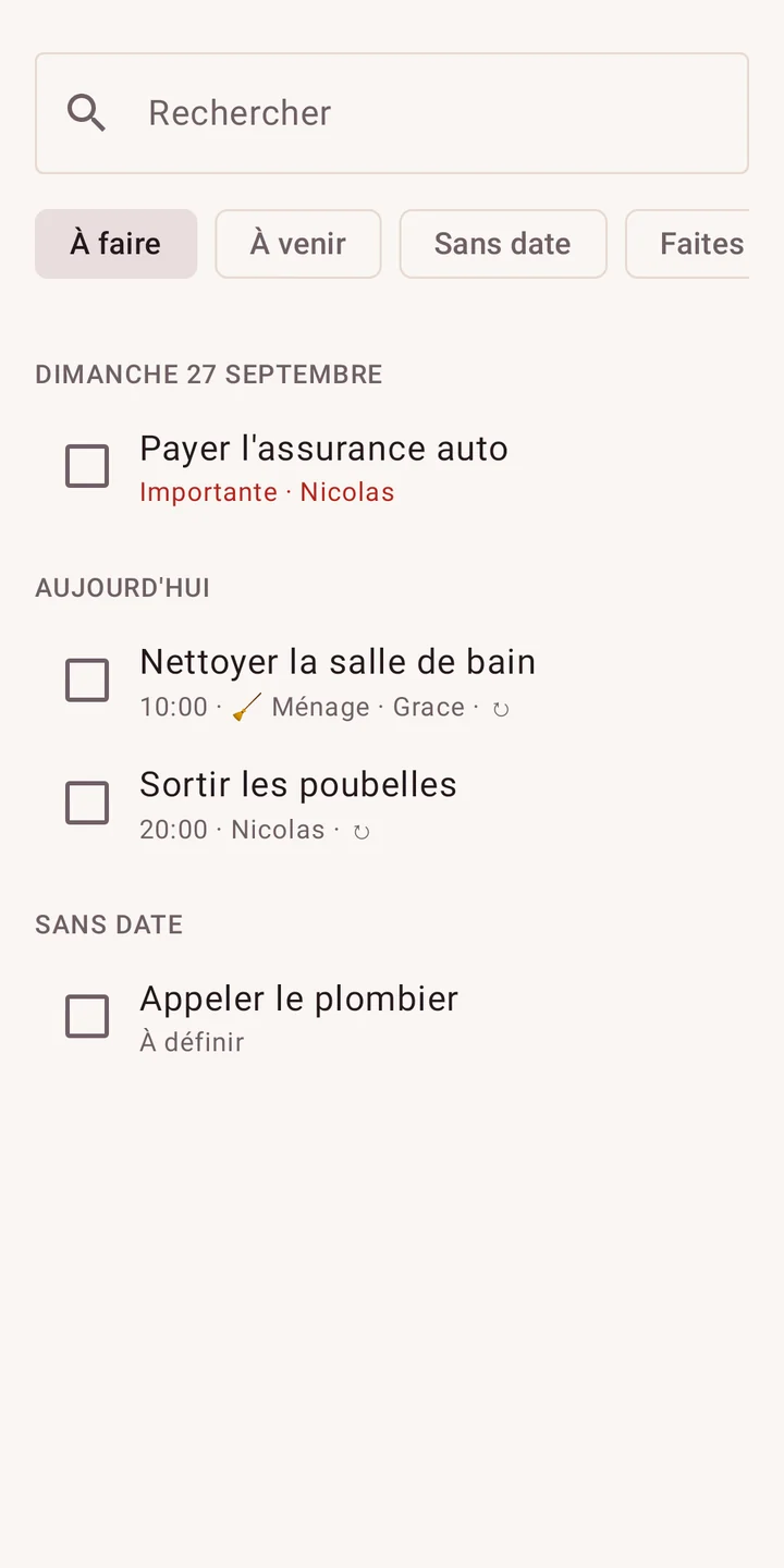 Toutes les tâches